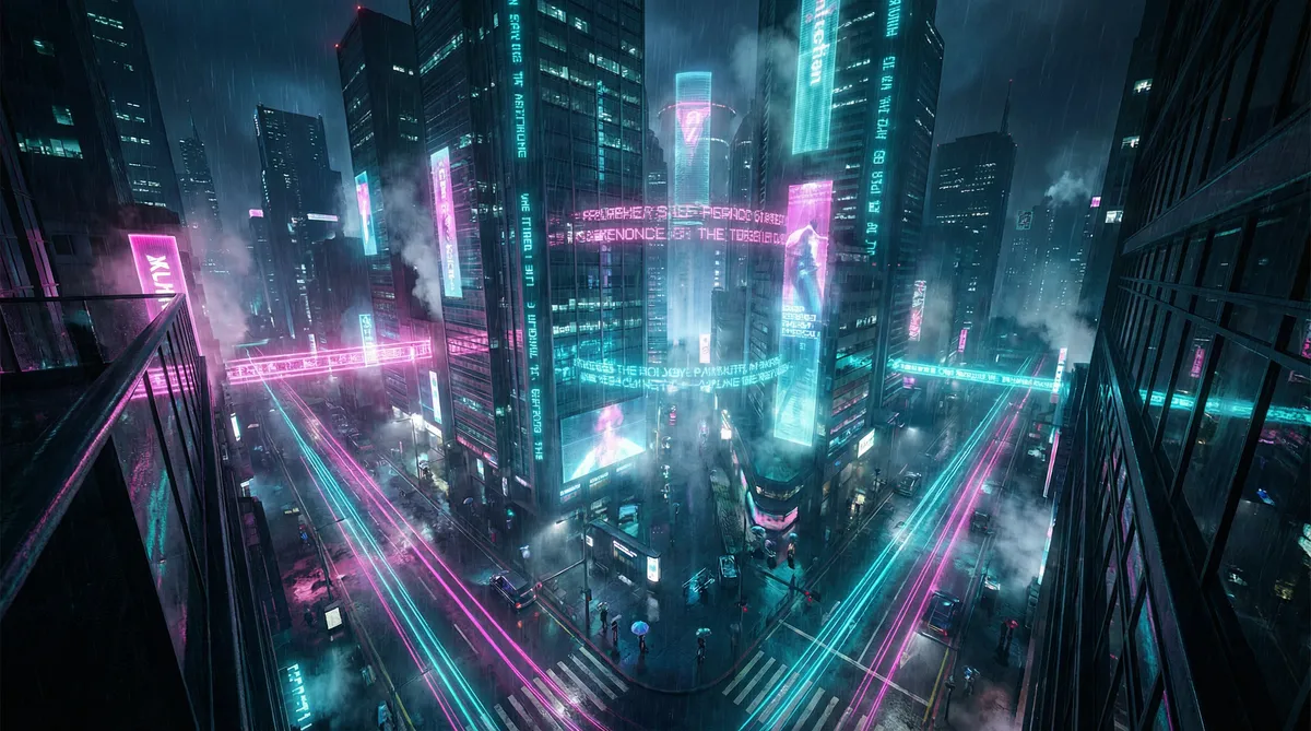 菲律宾电影 竖屏短剧平台首页背景 - 赛博朋克都市夜景